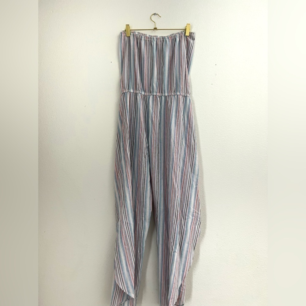 Anthropologie DREW jumpsuit Tulip Leg Strapless tube top Pastel Stripe boho - Picture 3 of 6